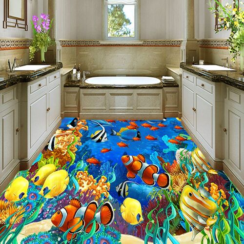Custom Self adhesive Floor Mural Wallpaper 3D Submarine Wor