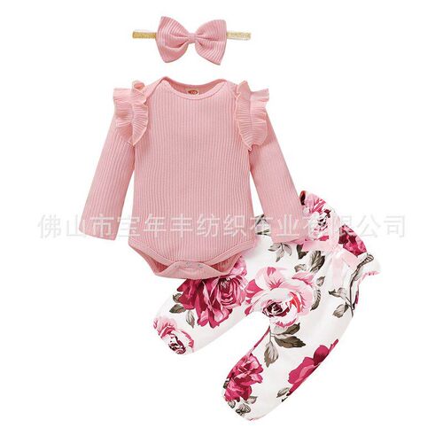 New Arrival InfantToddler Ribbed Bodysuit Printed Pants Set