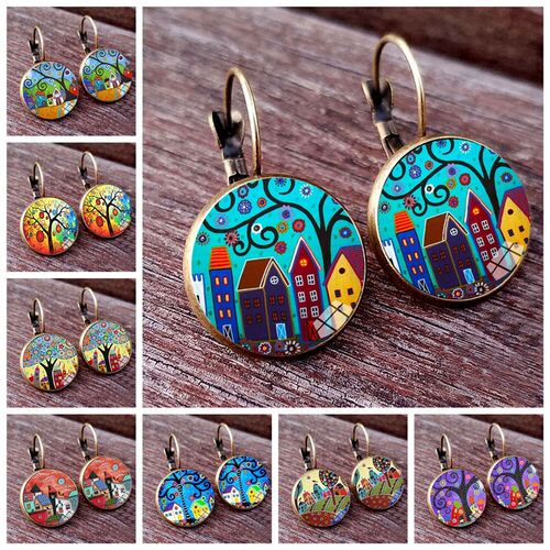 New Arrival Colorful House and ree Women Stud Earring  Abstr