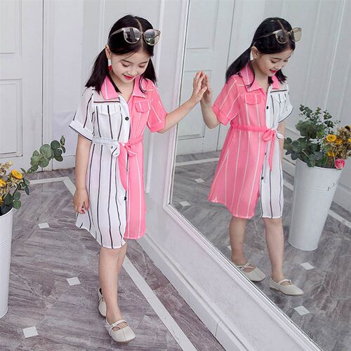 Girls Summer Dress Striped Blouse Dress For Girl Patchwork K