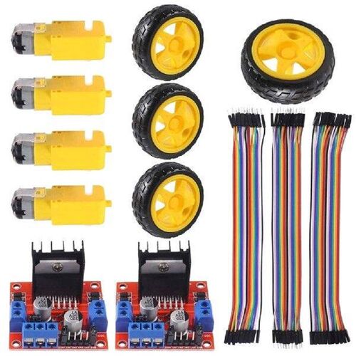 DC 3-6V Electric Motor + 4Pcs Plastic Tire Wheel Dual Shaft
