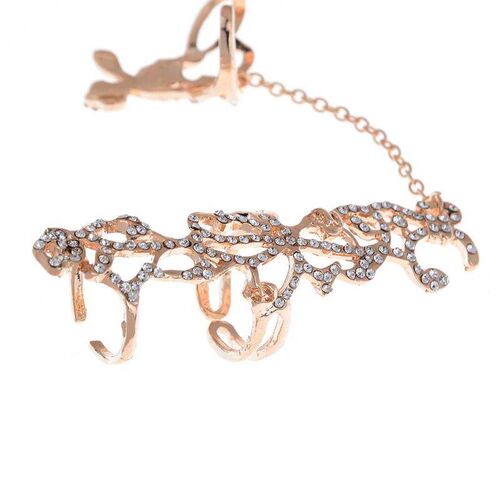 New Fashion Chain Link Ring Full Rhinestone Vintage Flower D