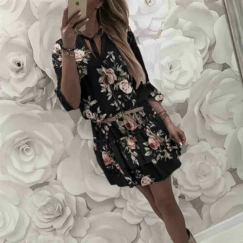 Vintage Womens Wrap Summer V-Neck Boho Floral Print Dress E