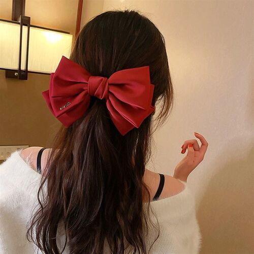 Three-Layer Satin Big Bow Hairpin Back Head Spring Clip Head