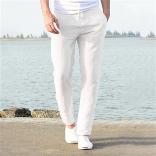 2023 Mens Cotton Linen Pants Male Autumn New Breathable Sol