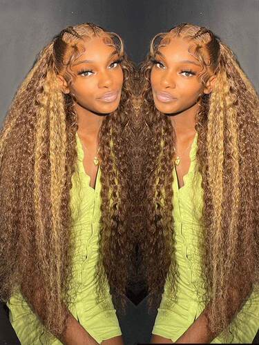 30 Inch Highlight Ombre Lace Frontal Wig Curly Human Hair Wi