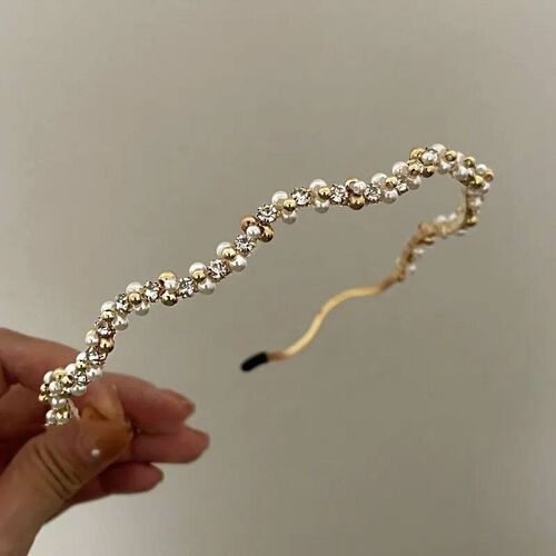 Exquisite Zircon Headbands Simple Retro Pearl Headband Wavin