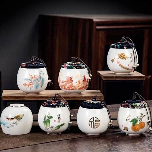 Chinese Style Porcelain Tea Box Sealed Storage Tea Jar