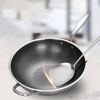 430 Stainless Steel Wok Thick Honeycomb Handmade Frying Pan