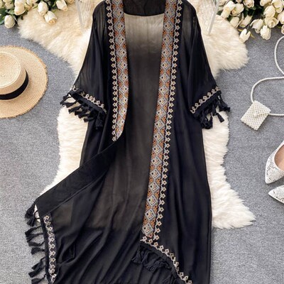 SEDUTMO Summer Pareo Beach Kimono Women Bohemian ver Up Long