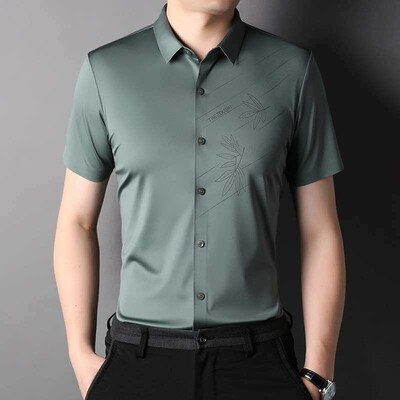 Shirt Mens Short Sleeve Summer Mens tendy Solid Color Ice