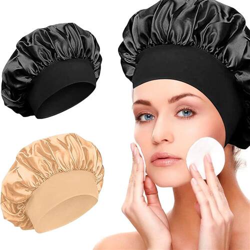 Satin Bonnets Night Sleeping Cap Large Elastic Wide Soft Ban
