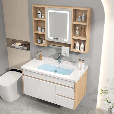 Modern Simple Solid Wood Bathroom Cabinet Combination Intell