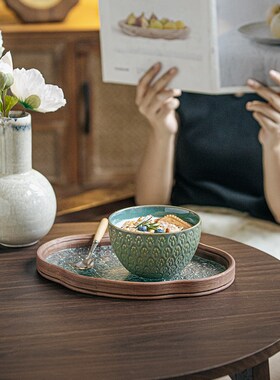 巷子尾19.99两个雀纹饭碗5英寸浮雕陶瓷碗复古窑变大饭碗装