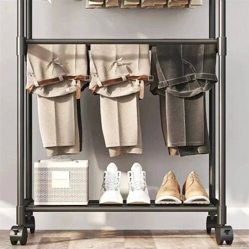 Coat Rack Movable Double Clothes Shelf Simple Rod Clothes  F