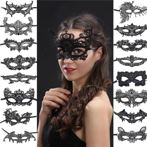 Masker Topeng Renda Wanita Seksi Warna Hitam untuk Karnaval