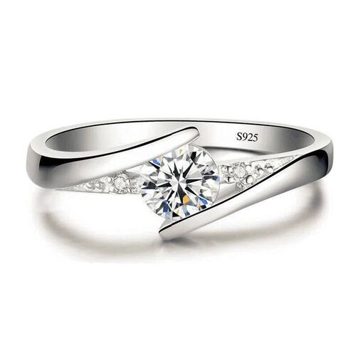 Cute Female Small Round Zircon Stone Ring Vintage Silver Col