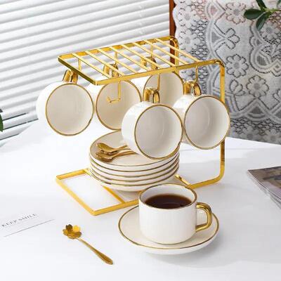 6pc ceramic coffee cup plates coffeeshop latte cups  teacup