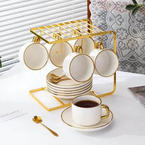 6pc ceramic coffee cup plates coffeeshop latte cups  teacup