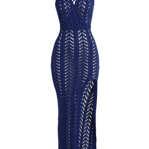 European Womens Sexy Open Slit Knit Beach Dress Hollowout St