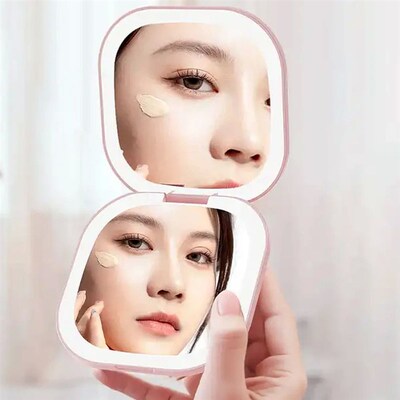 Compact Led Makeup Mirror With Light 1X/3X Magnifying Pocket
