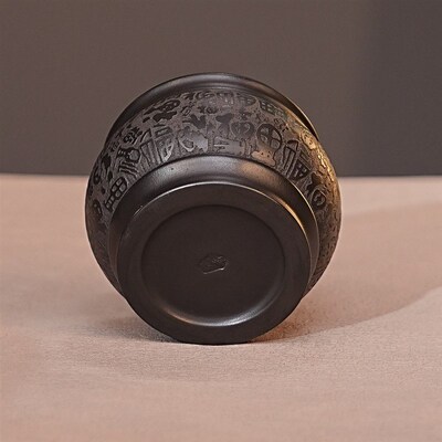 宜兴原矿紫砂主人杯石黄手工刻绘百福品茗杯大容量茶杯茶具10ml