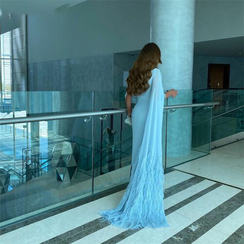 Elegant Long Light Blue Pleated Evening Dresses Chiffon ??