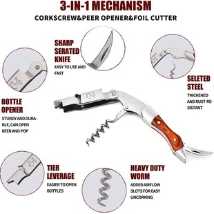 Stainless Steel Wine Opener, Professional Waiters Corkscrew,
