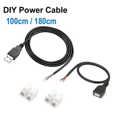 DC 2 Pin USB Power Cable USB Male Female to 2 Core Extension