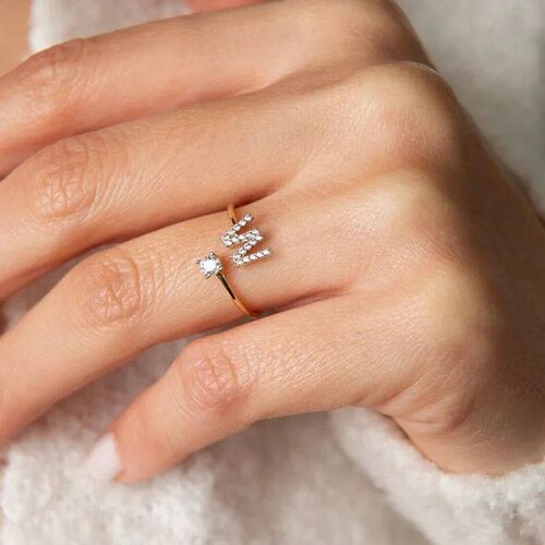2024 rend  A-Z Initial Rings for Women Open Adjustable Stain