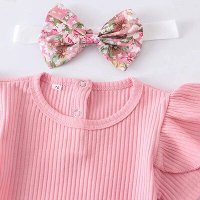 3Pcs Summer Newborn Baby Girl Clothes Set Short Sleeve Rompe