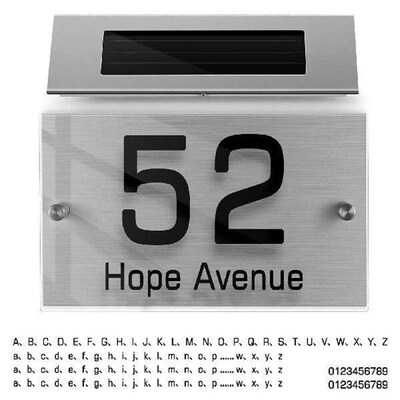 Solar Modern Door Plaque House Number Address Light outside