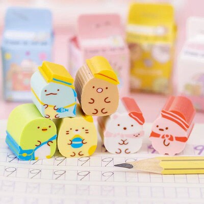 4 pcs/pack Kawaii Milk Box Sumikko Gurashi Rubber Eraser Cut