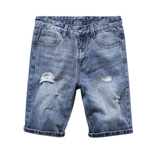 Cats with Ripped Denim Shorts Five-point Pants Slim-fit Stra
