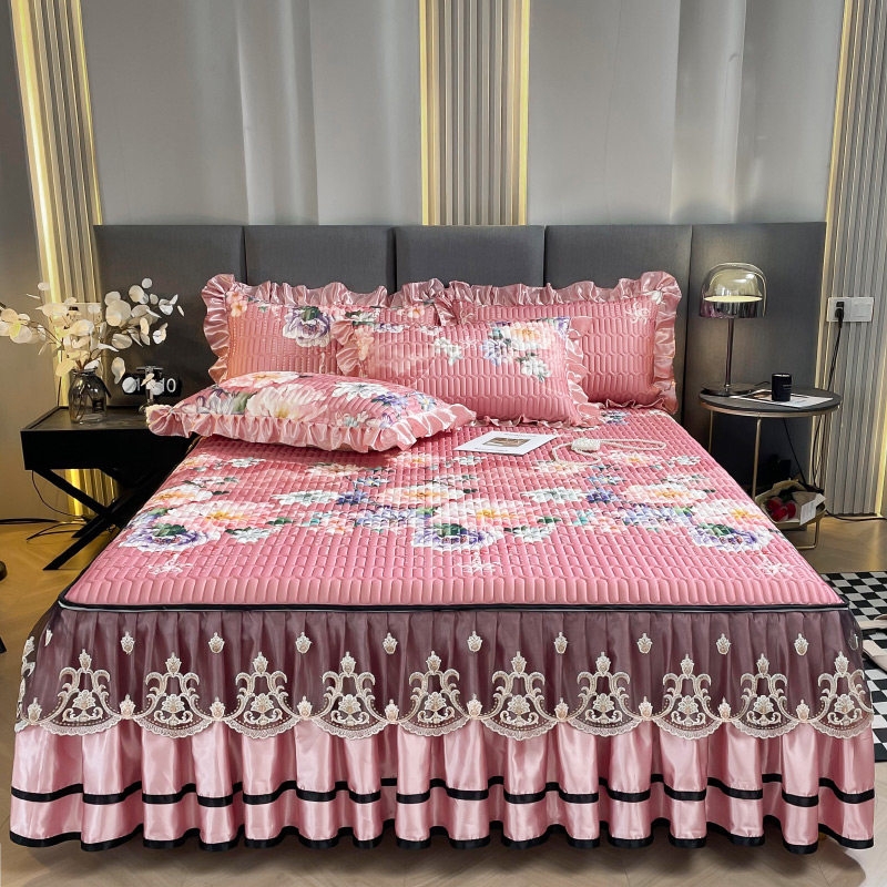 新款天然乳胶凉席三件床裙款可拆卸水洗冰丝席欧式夏季软席子,床上用品,乳胶席,淘宝优惠券,粉丝福利购,淘宝优惠卷