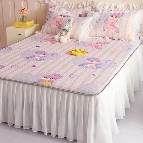 小清新床裙款乳胶凉席三件夏季花边冰丝凉席可机水洗防滑软席子