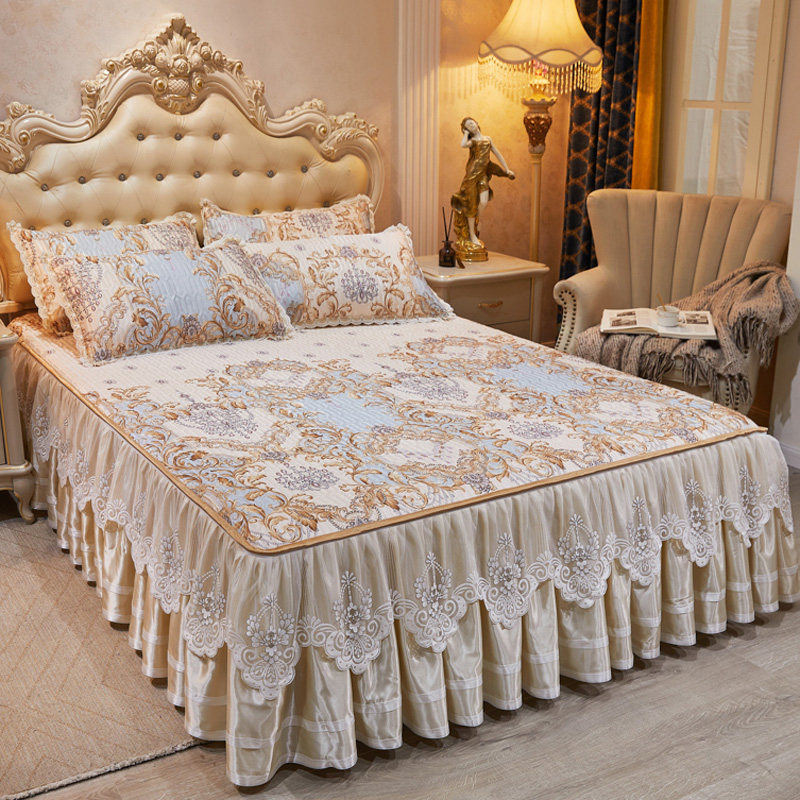 欧式夹棉床裙冰丝凉席高级感可水机洗拆卸蕾丝花边床罩三件夏季,床上用品,床裙,淘宝优惠券,粉丝福利购,淘宝优惠卷