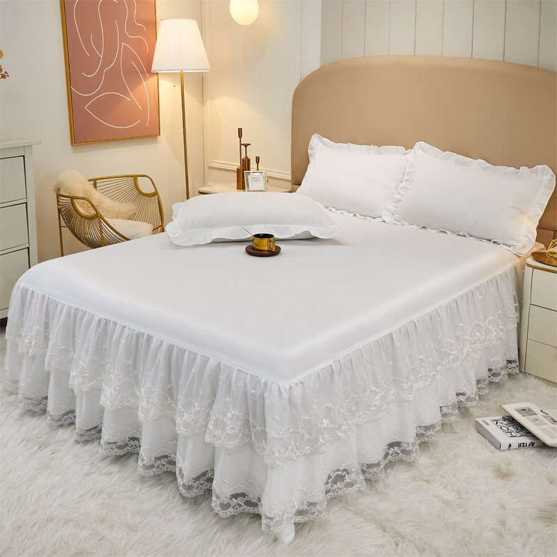 公主风白色蕾丝床裙刺绣花边单件床罩1.5m防滑床垫三件夏天薄款,床上用品,床裙,淘宝优惠券,粉丝福利购,淘宝优惠卷