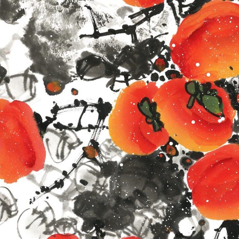 万事如意现代中式花鸟挂画竖版玄关柿子图国画水墨山水画微喷画心,家居饰品,国画,淘宝优惠券,粉丝福利购,淘宝优惠卷