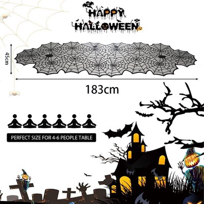 Halloween Table tablecloth, Black Lace Spider Web Table Runn