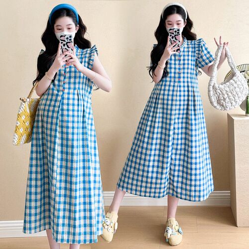 Real Price 2025 Plaid Floral Dress Maternity Dress