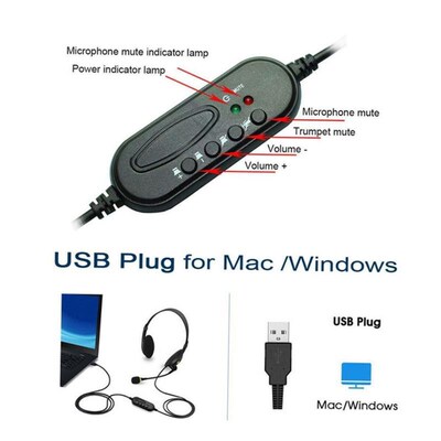 USB Headset With Microphone Noise Cancelling Computer PC Hea