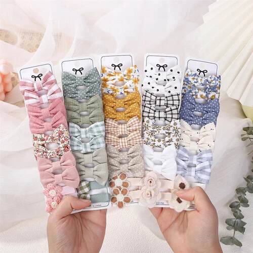 10Pcs/set Handmade Fabric Printed Barrette Boutique Mini Ban