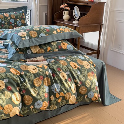 cotton retro bedsheet sets bed fitted sheet duvet cover set