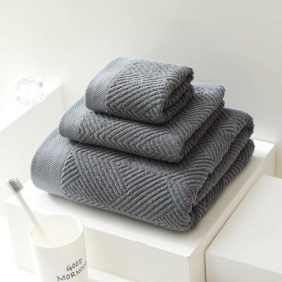 Cotton Bath Towel, Hand Towel, and Washcloth Three-Piece Set