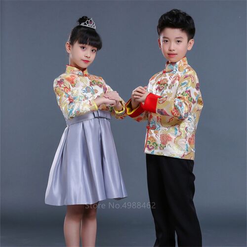 2022 Boy Girl Chinese New Year Clothes Traditional Dragon Em