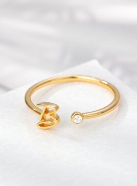 A-Z Initial Rings for Women Open Adjustable Stainless Steel
