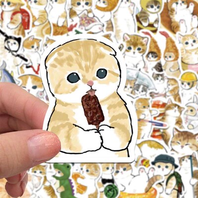 64 hand-painted cartoon yellow cat graffiti stickers guitar