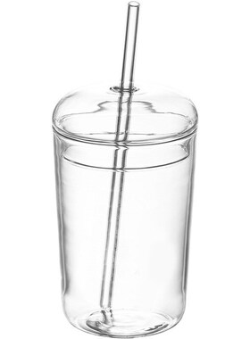 Transparent glass straw cup with lid coffee beverage cup