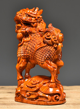 花梨木雕刻麒麟摆件实木质家居一对客厅桌面装饰品摆设红木工艺品